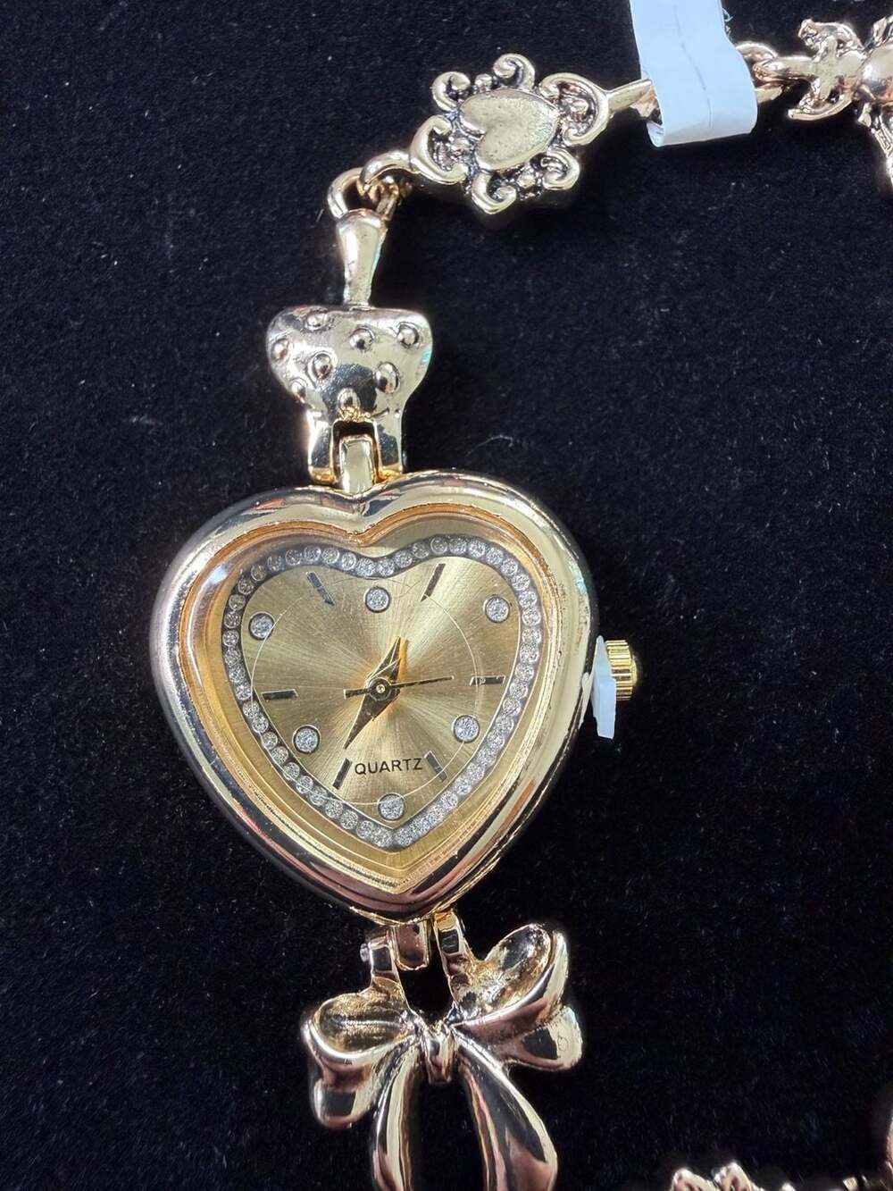 New Gold Tone Heart Charm Quartz Bracelet Watch NWT Crystal Accent $178 Retail